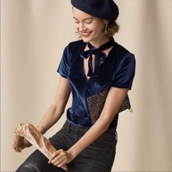 Madewell blue velvet top - Picture 2 of 2